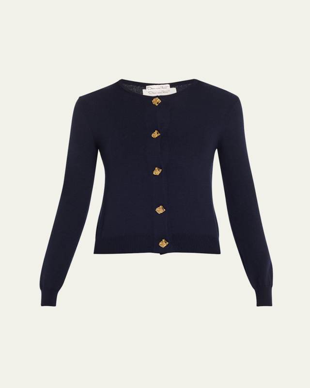 Jewel Button Slim Wool Cardigan
